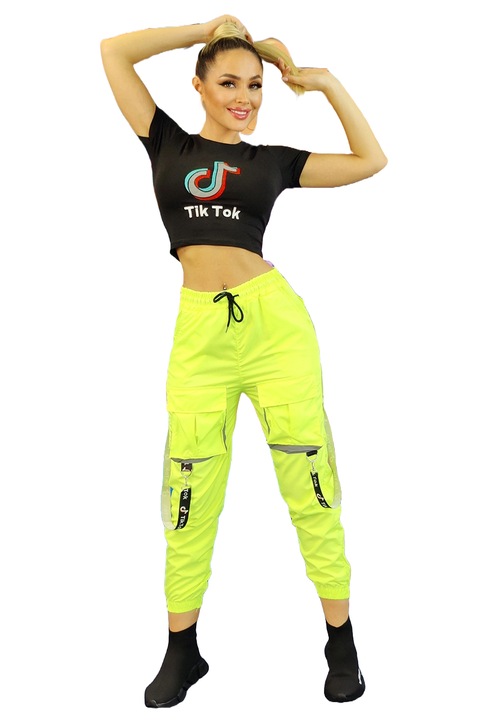 Compleu dama, WildFashion, Bumbac, 4679, Negru/Verde neon