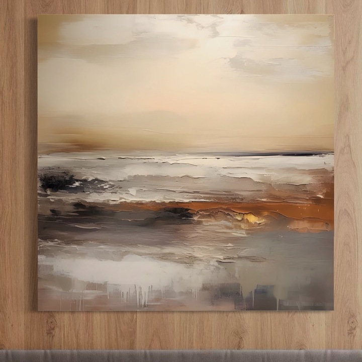 Платно Premium, LuxCanva® A1418, Златни вълни, 75 X 75 CM, 100% Памучно платно 400гр/м2, Дървена рамка, Дневна, Вълни, Море, Вода, Пясък, Декоративен, Ярки цветове