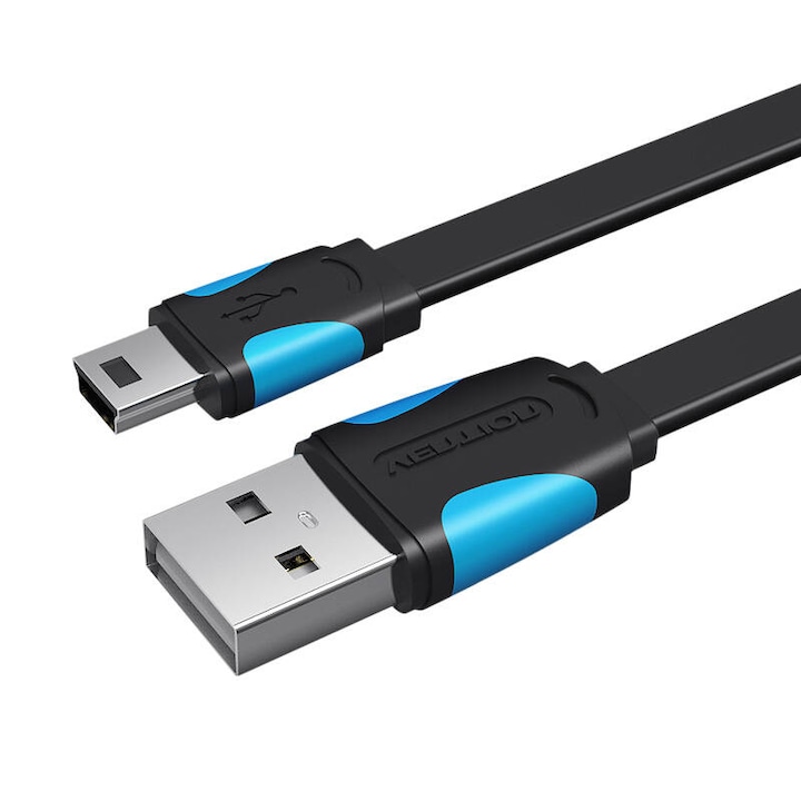 Кабел за трансфер на данни и зареждане на устройство Vention VAS-A14-B050, USB мъжки към mini USB мъжки, 2A, 480 Mbps, 50 см, черен
