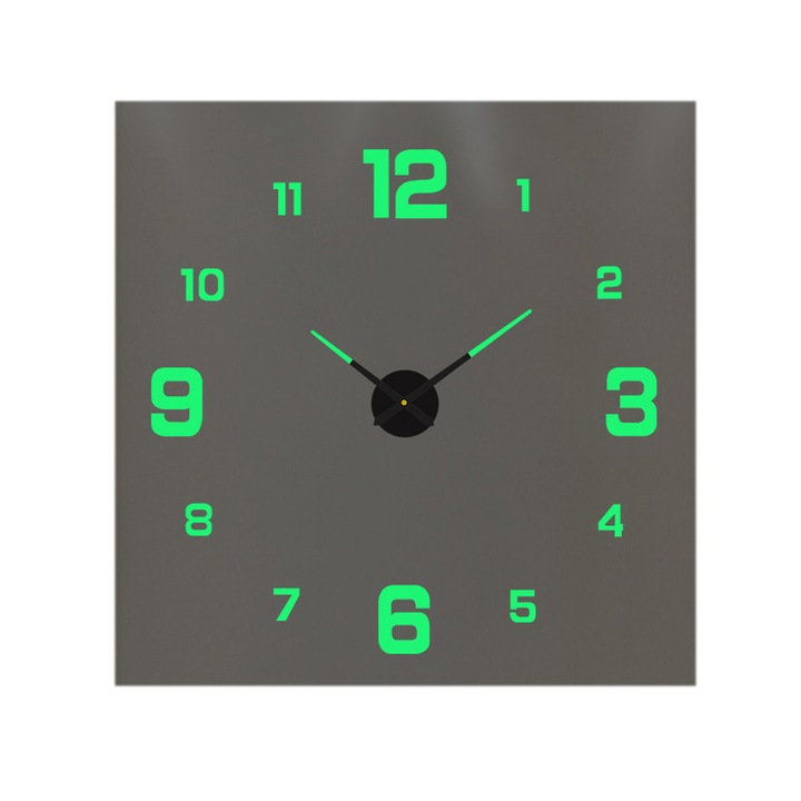 Стенен часовник, 3D ефект, декоративен, 50 см, Светещ, безшумен, акрилно огледало, Vaxiuja, Светещ ефект
