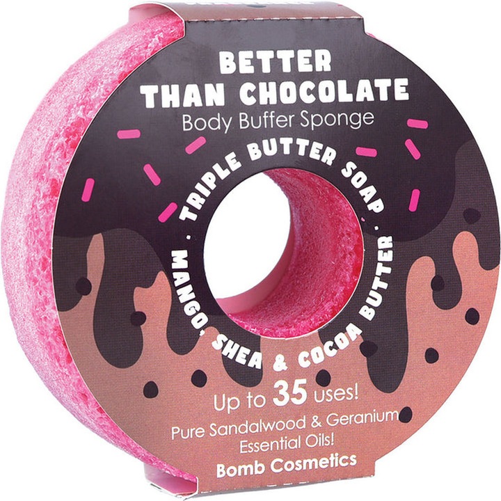 Hámló tusfürdő szivaccsal Better Than Chocolate Donut Body Buffer, Bomb Cosmetics