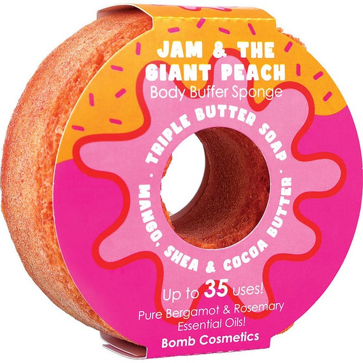 Hámlasztó tusfürdő szivacs Jam & the Giant Peach Donut Body Bufferrel, Bomb Cosmetics