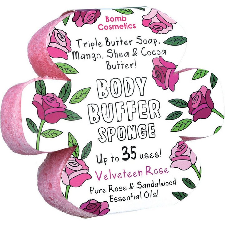 Hámlasztó tusfürdő Velveteen Rose Body Buffer szivaccsal, Bomb Cosmetics
