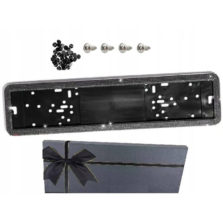 Suport numar de inmatriculare din aluminiu cu diamante, negru