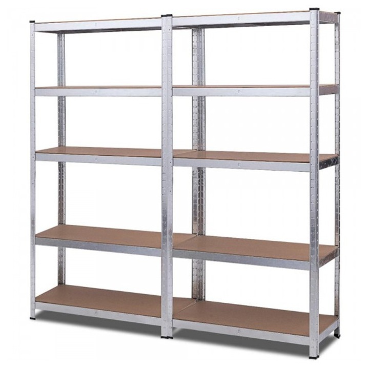 Raft dublu Premium 1800x1800x300 mm (HxLxl), otel galvanizat cu 5 polite MDF, 1750 kg, montaj fara surub, PLUS