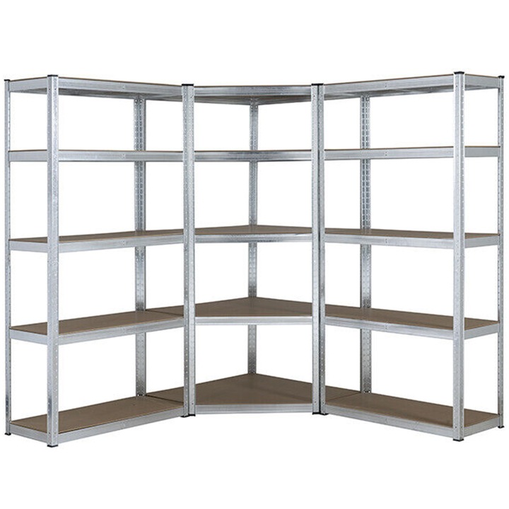 Raft triplu de colt Premium 1800x1900x400 mm (HxLxl), otel galvanizat 5 polite MDF, 2625 kg, montaj fara surub