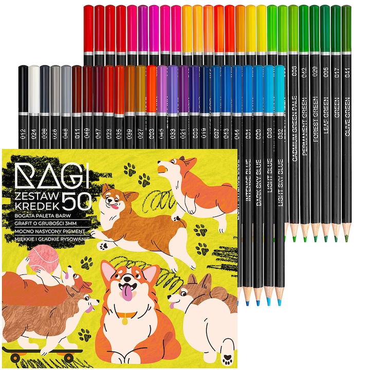 Creioane Colorate Profesionale Set 50 Culori, Miez Moale si Rezistent, Lemn de Calitate Superioara, pentru Desen Artistic, Pictura, Schite Detaliate, Artisti Incepatori si Experimentati, Paleta Larga Nuante Vibrante, Cutie Depozitare