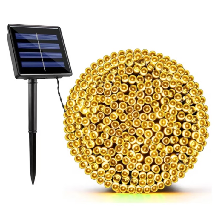 Instalatie Solara Decorativa Craciun 45m, 450 LED Alb Cald, BZRSH, Telecomanda, 8 Moduri Iluminare – Ghirlanda LED Exterior/Interior, IP44, Autonomie 8-10 Ore