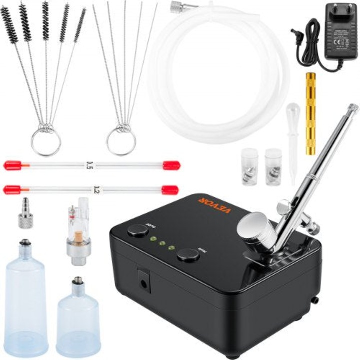 Set aerograf cu compresor, pulverizator de mana, Duza de 0.5 mm, pentru Manichiura, Pictura corp, Tatuaj Semipermanent