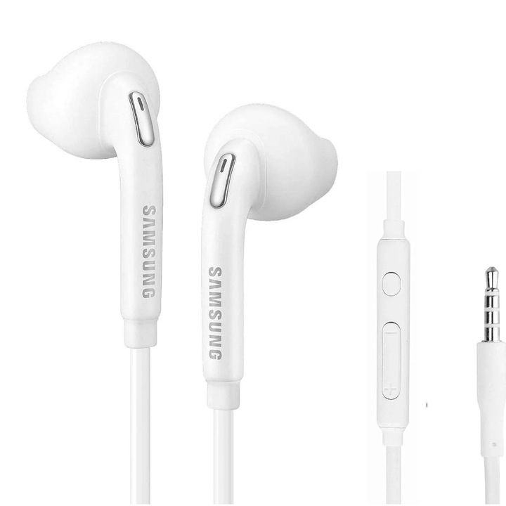 Casti cu fir Samsung, In-Ear, cu microfon si buton control volum, conectivitate Jack 3.5mm, lungime cablu 1.2m, Alb
