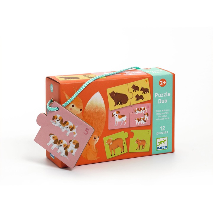 Joc educativ puzzle Djeco, Animals, Carton, 2 ani+, Multicolor