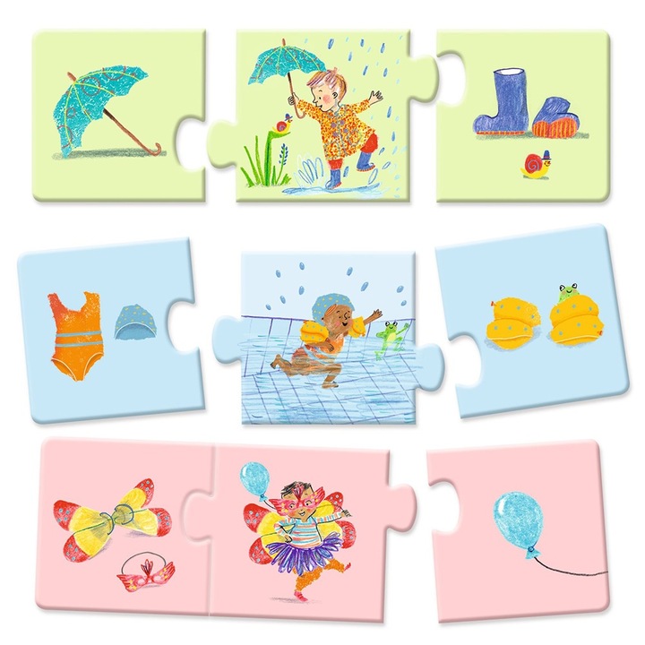 Puzzle Djeco Trio "E Mera mou", 24 piese, educativ, multicolor