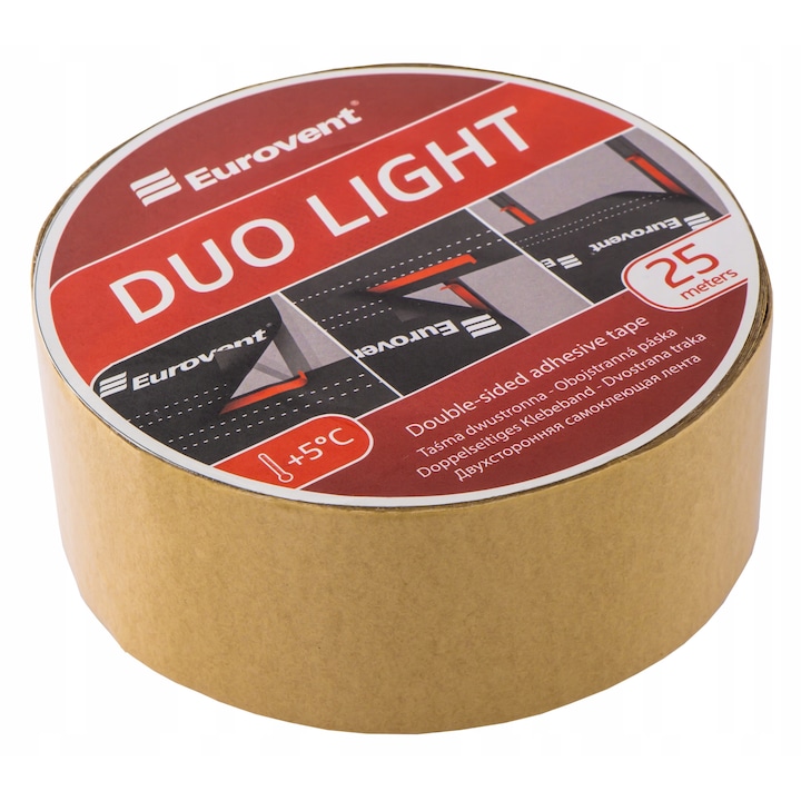 Banda adeziva dubla, 50mmx25m, pentru membrana de acoperis si folii de bariera la vapori, EUROVENT DUO