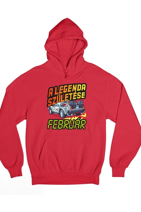 A legenda születése delorean - vissza a jövőbe születésnap február kapucnis pulóver, piros, 2XL