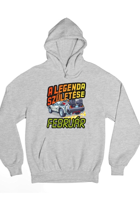 A legenda születése delorean - vissza a jövőbe születésnap február kapucnis pulóver, szürke, L