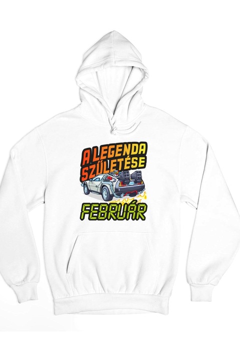 A legenda születése delorean - vissza a jövőbe születésnap február kapucnis pulóver, fehér, M