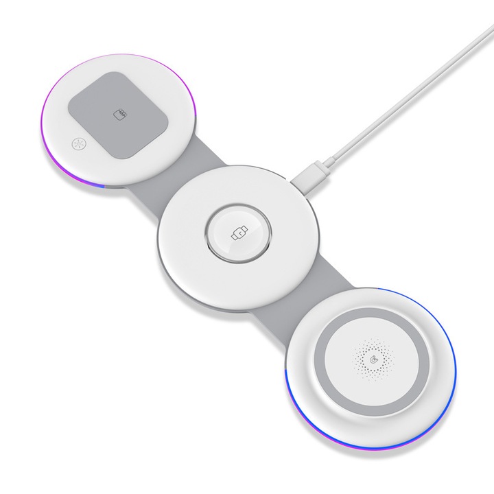Vezeték nélküli töltőállomás, 3 az 1-ben, Apple-hez, Fehér