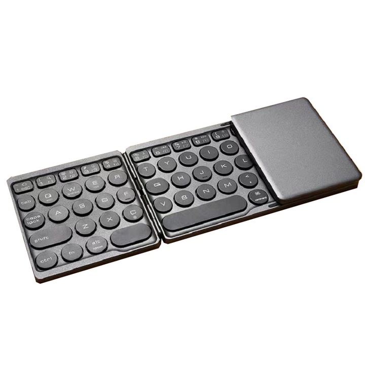 Mini tastatura Bluetooth fara fir portabila pliabila cu touchpad incorporat, 2 clicuri, fara fir si compatibila cu Android, iOS, Smart TV, negru