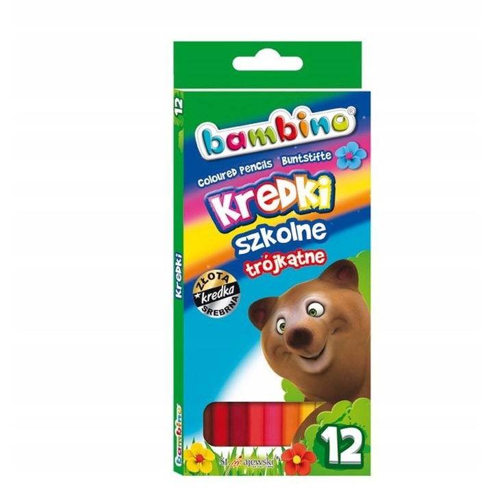 Set 12 Creioane colorate, Bambino, Lemn, 18 cm, Multicolor