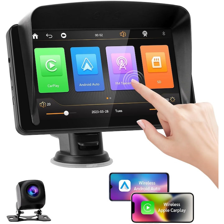 Multimedia Auto 8 Inch Sistem Multimedia Auto cu Apple CarPlay/Android Auto, Functie Modulator ...