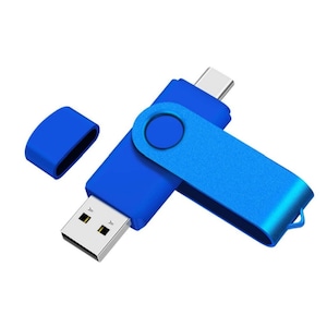 Stick de memorie 2 in 1, BOMSTOM, Capacitate 128GB, cu USB 3.0 si Type-C, Rotativ 360⁰, Waterproof, High Speed, Albastru