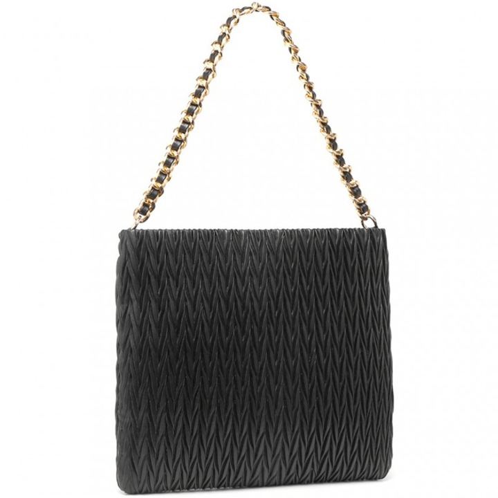 Дамска чанта през рамо от релефна релефна верига Miss Lulu LG2338BK черна
