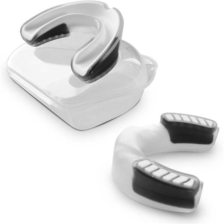 Proteza Dentara Box Knockout Gel, BOMSTOM, eva, Moale si Flexibil, Ultra Slim, Cutie Inclusa, alb/negru