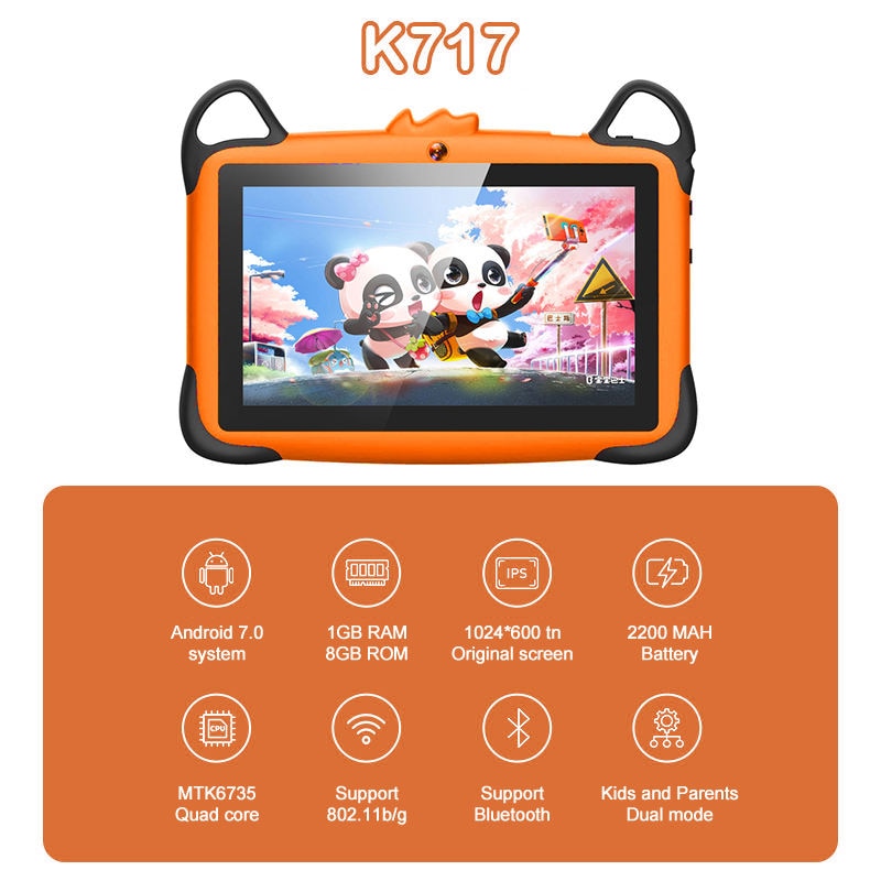 Tableta pentru copii Wintouch K717, Android, 1 GB RAM, 7 inchi, 8 GB, WIFI, Doua camere, Control parental, Portocaliu