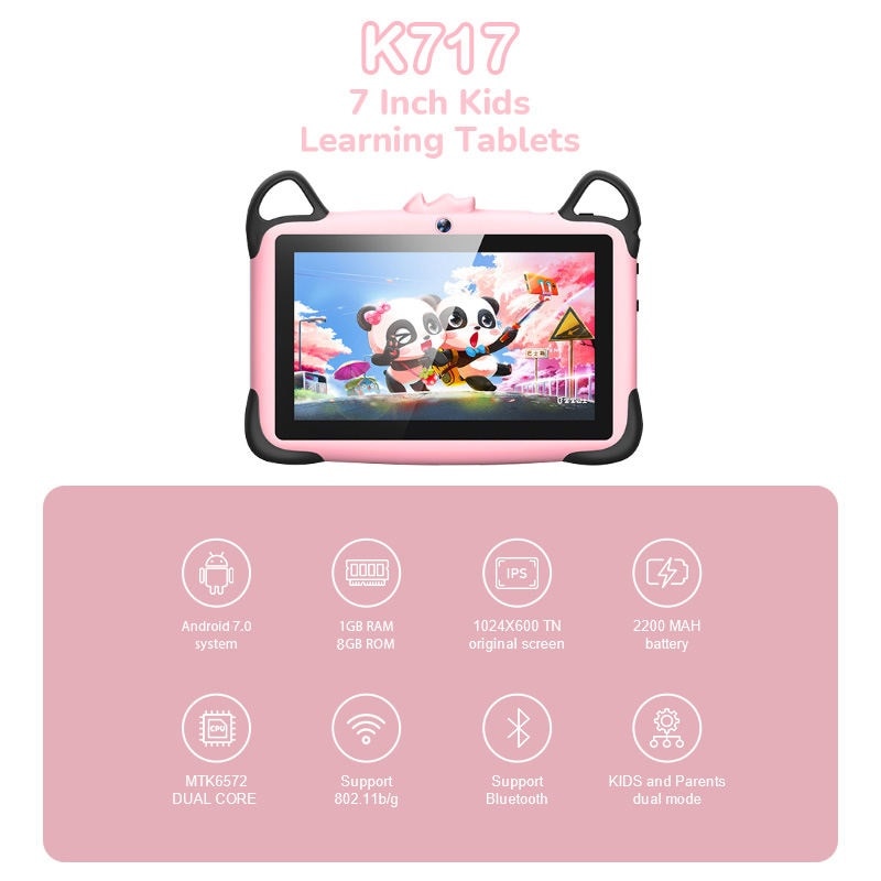 Tableta pentru copii Wintouch K717, Android, 1 GB RAM, 7 inchi, 8 GB, WIFI, Doua camere, Control parental, Roz