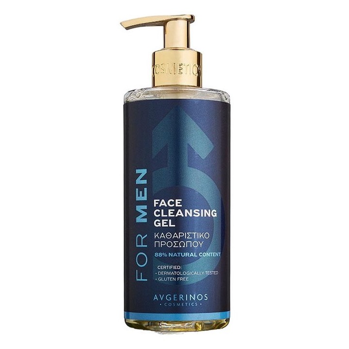 Gel spumant de curatare faciala pentru barbati, Avgerinos Cosmetics, Testat dermatologic, Fara parabeni, 300 ml