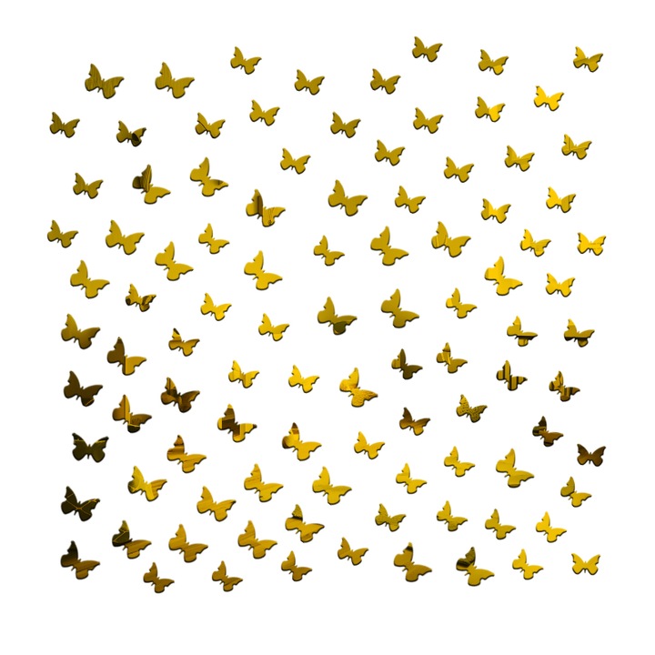 Oglinzi CCmax, Model Fluturi, Auriu, Acrilice, Autoadezive pentru Decor si Design Interior, 100 piese, 40 buc x 40mm si 60 buc x 30mm