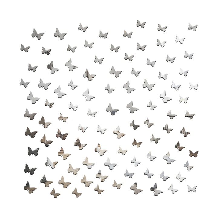 Oglinzi CCmax, Model Fluturi, Argintiu, Acrilice, Autoadezive pentru Decor si Design Interior, 100 piese, 40 buc x 40mm si 60 buc x 30mm