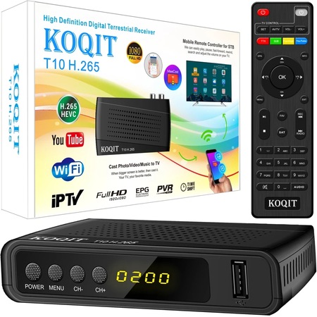 Tuner TV cu telecomanda, KOQIT T10 WiFi, DVB-T2, HEVC, H.265, Negru ...