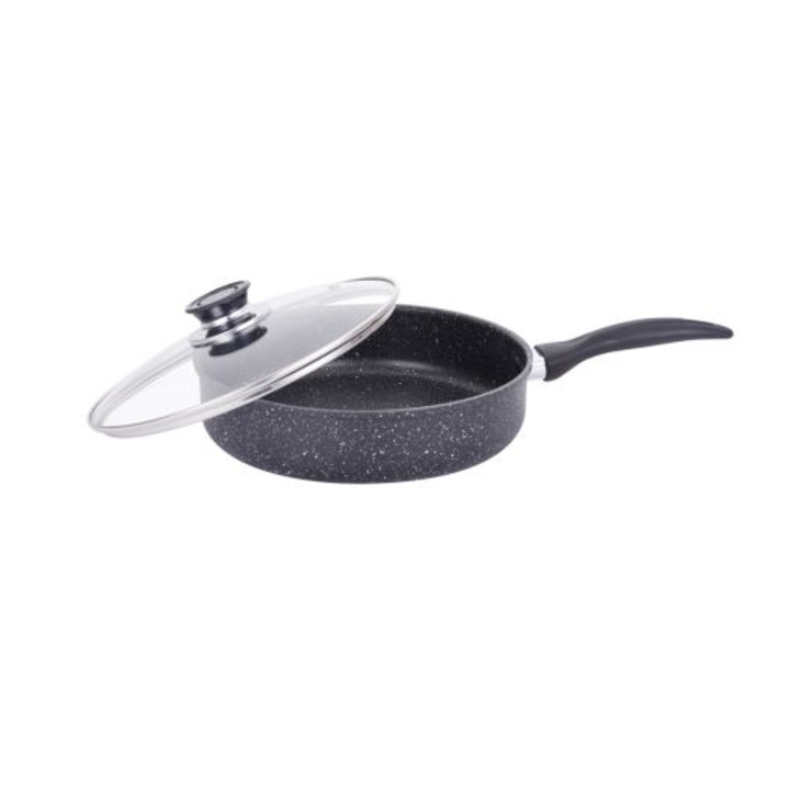 Mély serpenyő üvegtetővel EK-D22M, 22cm, Márvány tapadásmentes bevonat