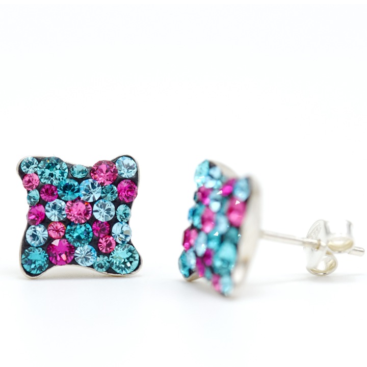 Cercei Swarovski Twister Turquoise & Rose - Argint 925