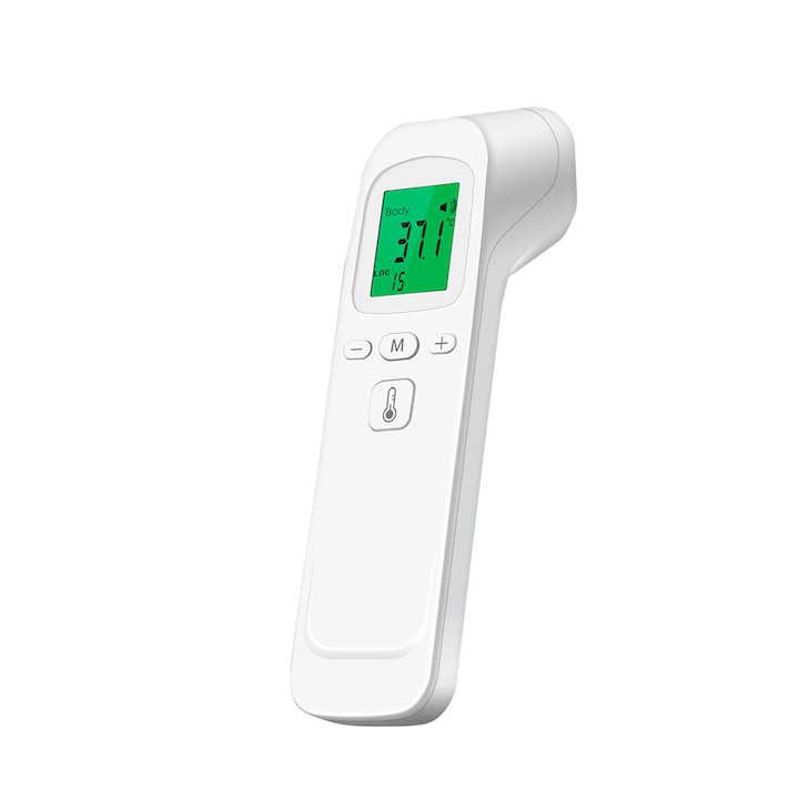 Termometru digital non contact cu infrarosu, EYUSALL, display LCD, masurare rapida, pentru corp, obiecte si lichide, multifunctional, alb