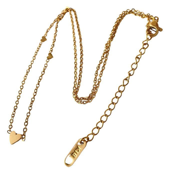 Lantisor dama, Fiarra®, otel inoxidabil 316L, placat cu aur 18 k, pandative inimioare, calitate premium