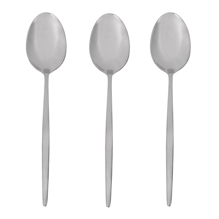 Set 3 linguri mari din otel inoxidabil Shopiens®, design lustruit si maner subtire, 21.5 cm