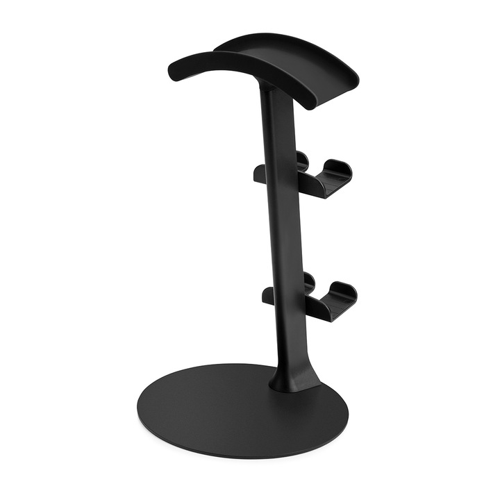Стойка за слушалки Xmart Т-Stand, 2 поставки за смартфон, Черна