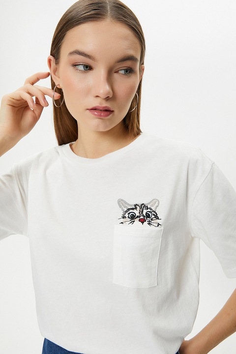 KOTON, Tricou cu buzunar pe piept, Alb, 3XL