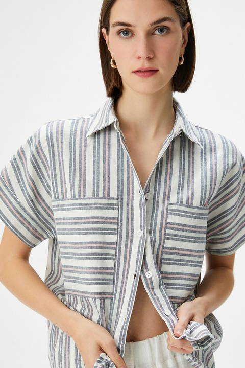 KOTON, Camasa din amestec de in, Alb/Gri