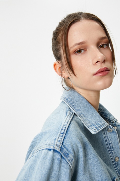 KOTON, Jacheta din denim cu terminatii franjurate, Albastru glaciar, 2XS