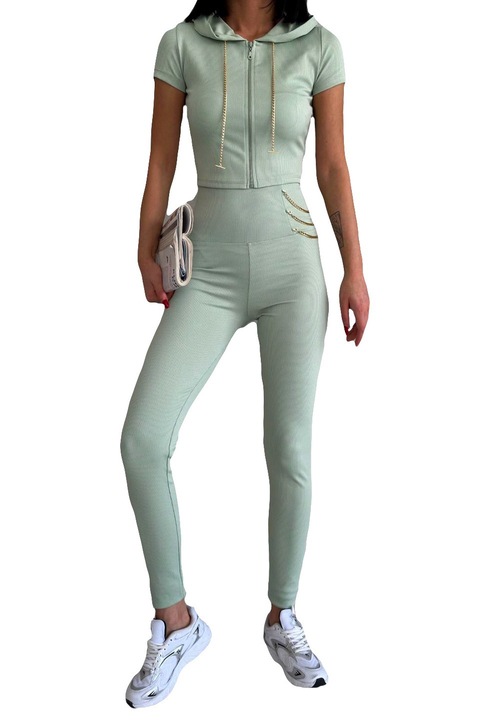 Compleu fitness Timote, bluza cu maneca scurta si colanti, Verde deschis