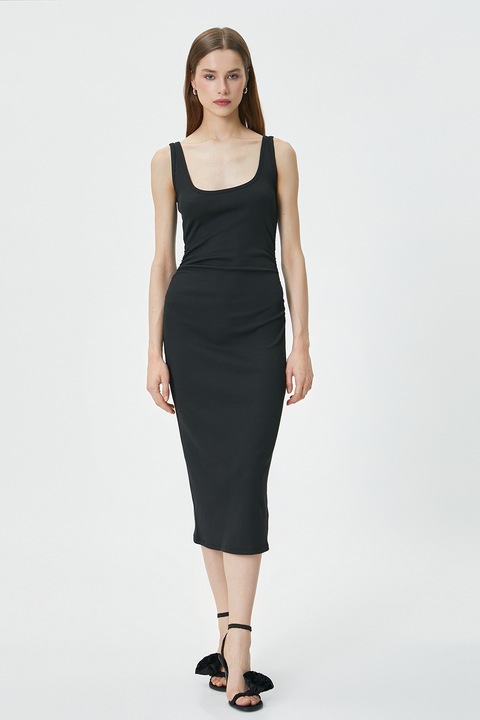 KOTON, Rochie striata cu decolteu patrat, Negru