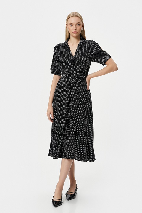 KOTON, Rochie cu croiala A, buline si decupaje pe brate, Alb/Negru