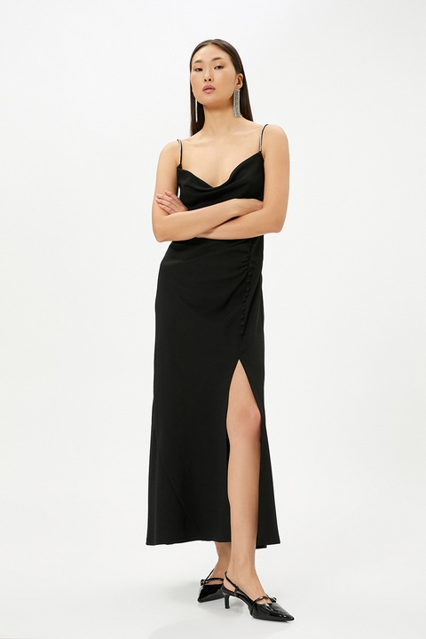 KOTON, Rochie midi cu decolteu drapat, Negru, S
