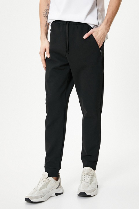 Koton, Pantaloni cu talie medie si snur in talie, Negru, 3XL