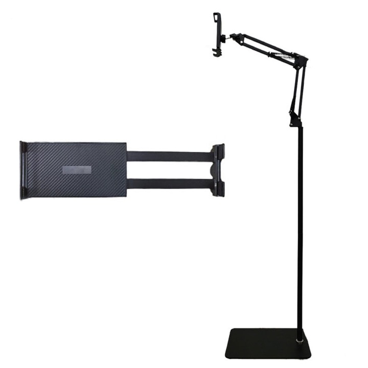 Suport universal de podea pliabil pentru telefoane si tablete, reglabil, 4-11", negru