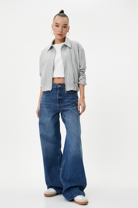 KOTON, Jacheta cu dungi si guler ascutit, Gri deschis, 2XS