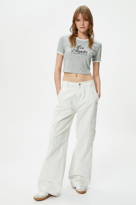 KOTON, Tricou crop cu imprimeu, Gri melange, XL